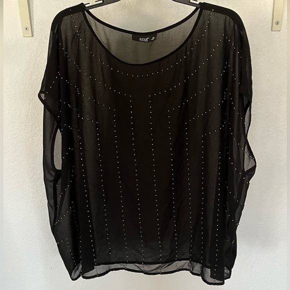 a.n.a Sheer Black Beaded Top - Picture 1 of 10